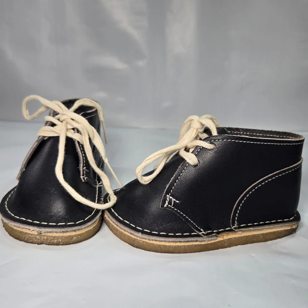 Preppy Boho Handmade of Tx USA Toddler Leather Desert Boots Navy Blue Sz 4 Shoes